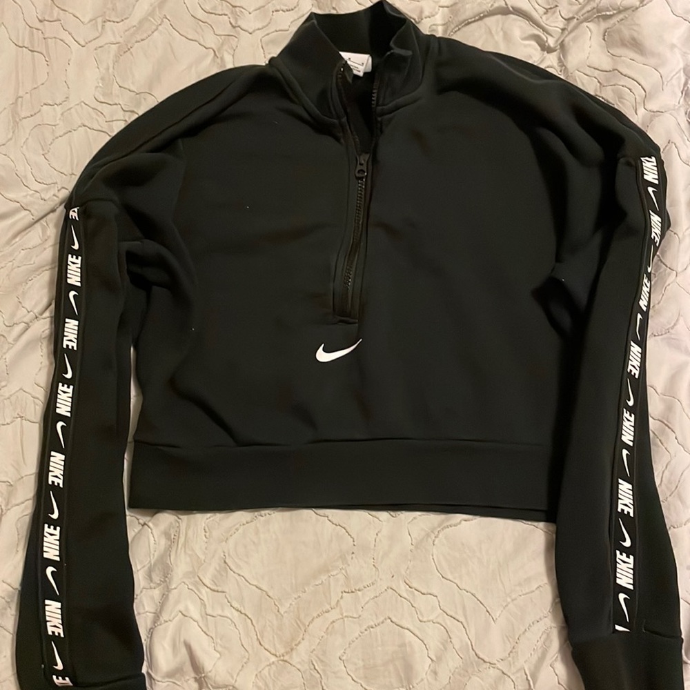 Nike Black Cropped Half-Zip Sweatshirt with White Logos